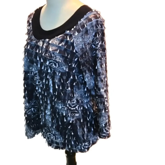 I.N. Studio Layered Ruffled Top Black & Gray Wide Band Boat Neck Women L - Picture 2 of 11